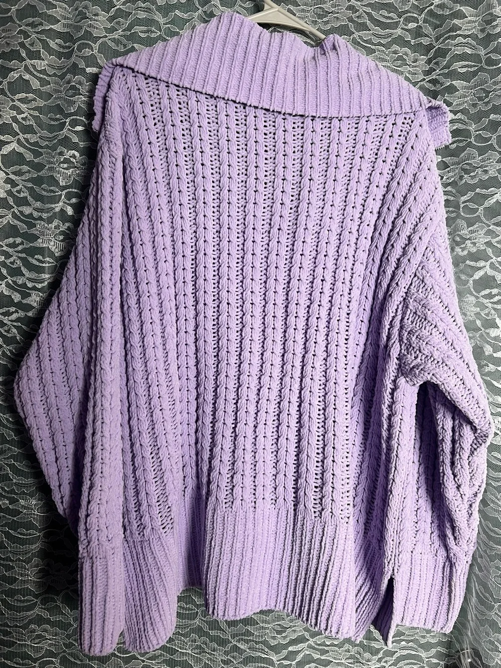 Aerie Lavender Cable Knit Quarter Zip Sweater XL Cozy Oversized Pullover